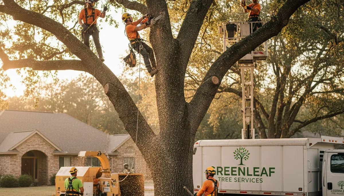 Arborist performing precise tree pruning in West Palm Beach, FL to protect healthy palm trees