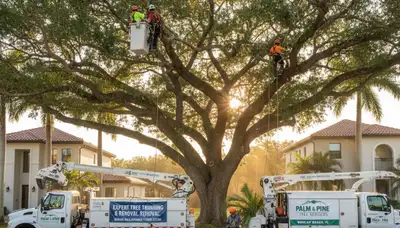 Professional tree removal service in West Palm Beach FL safely cutting large oak tree