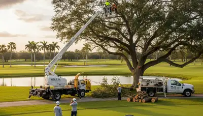 Professional tree removal service in West Palm Beach FL safely cutting and hauling large trees