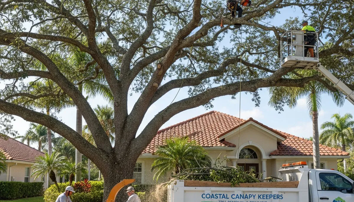 Professional tree removal service in West Palm Beach FL safely cutting and clearing large trees
