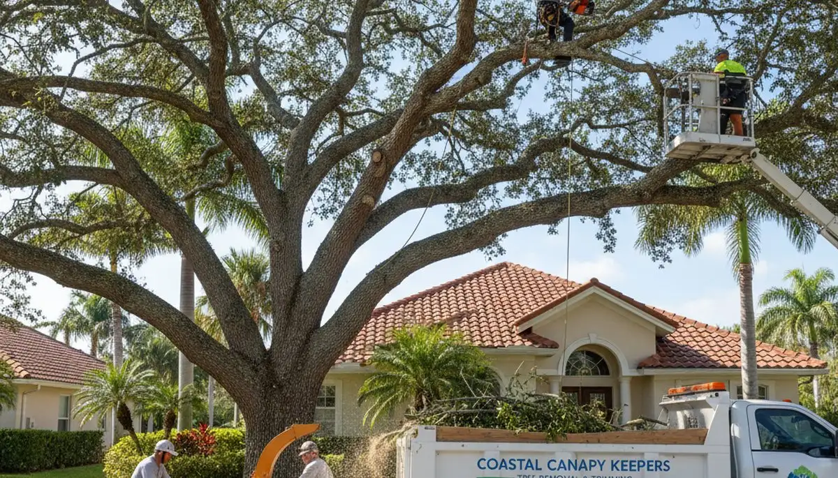 Professional tree removal service in West Palm Beach FL safely cutting and clearing large trees