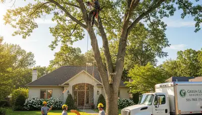 Arborist trimming palm tree in West Palm Beach FL for professional tree service maintenance