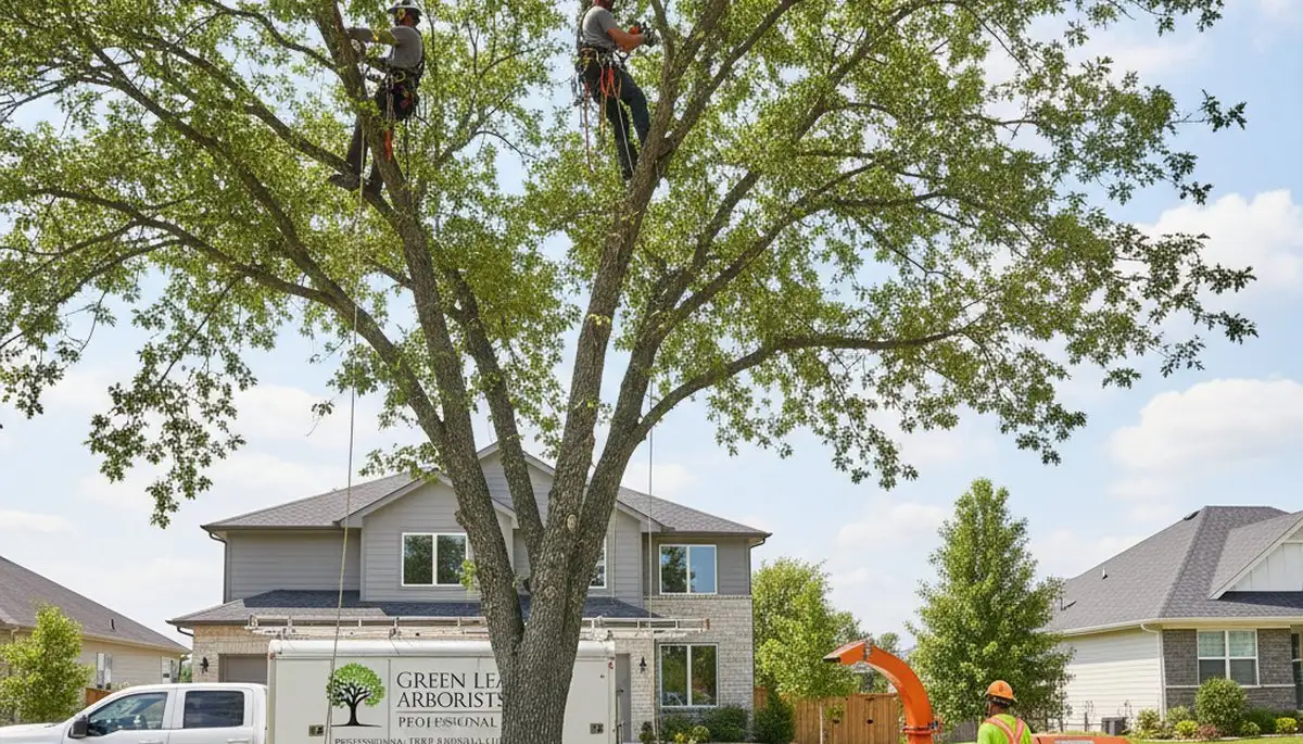 Arborist trimming palm tree in West Palm Beach FL for Chop Chop Tree professional tree service