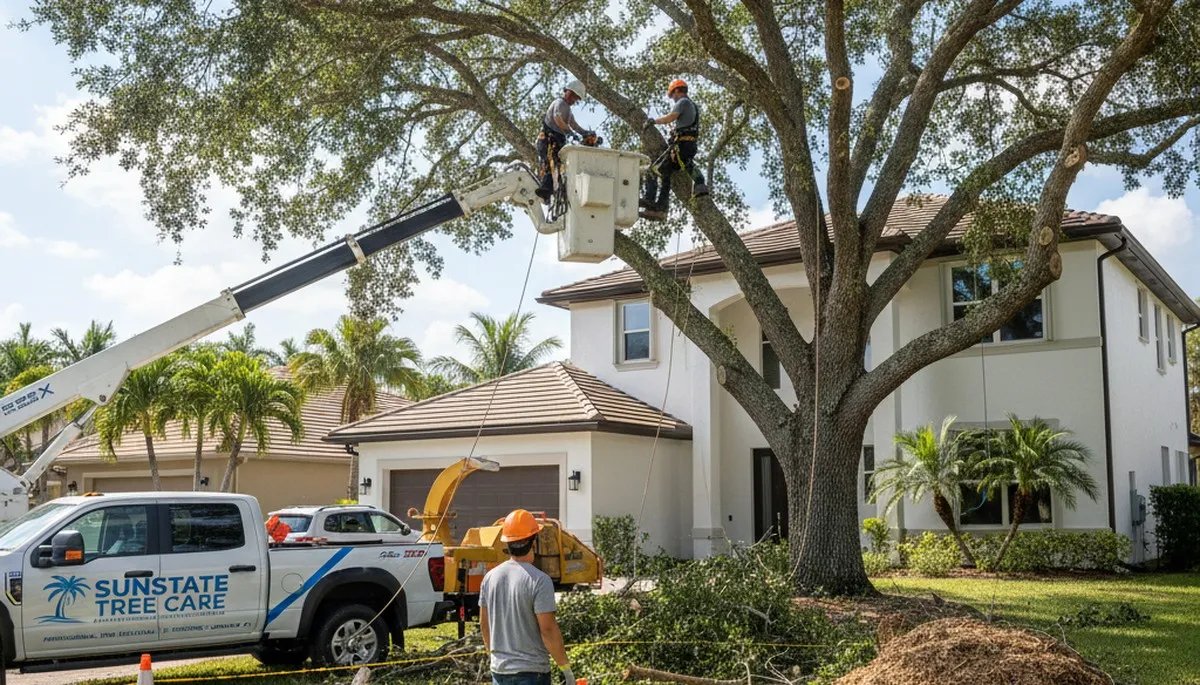 Professional tree removal service in West Palm Beach FL safely cutting and clearing large trees