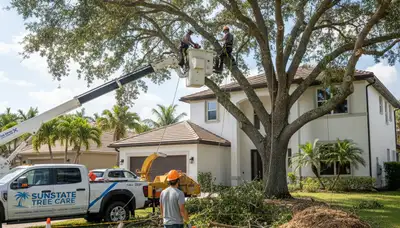 Professional tree removal service in West Palm Beach FL safely cutting and clearing large trees