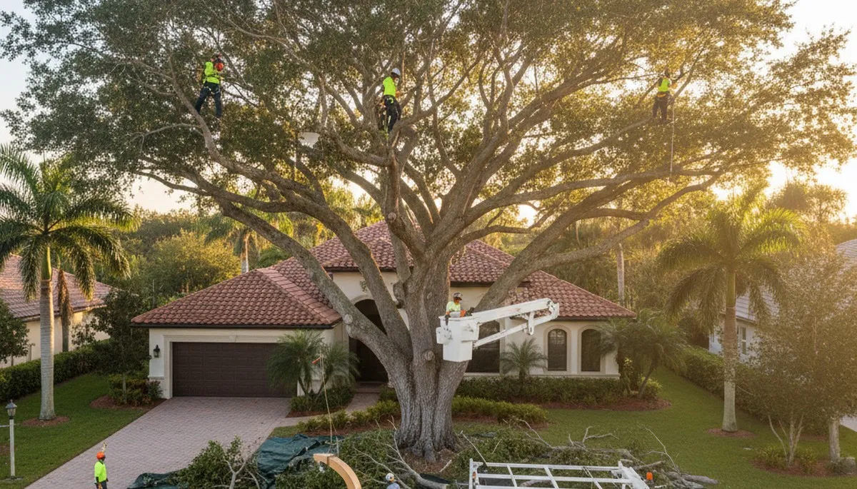 Professional tree removal service in West Palm Beach FL safely cutting and clearing large trees