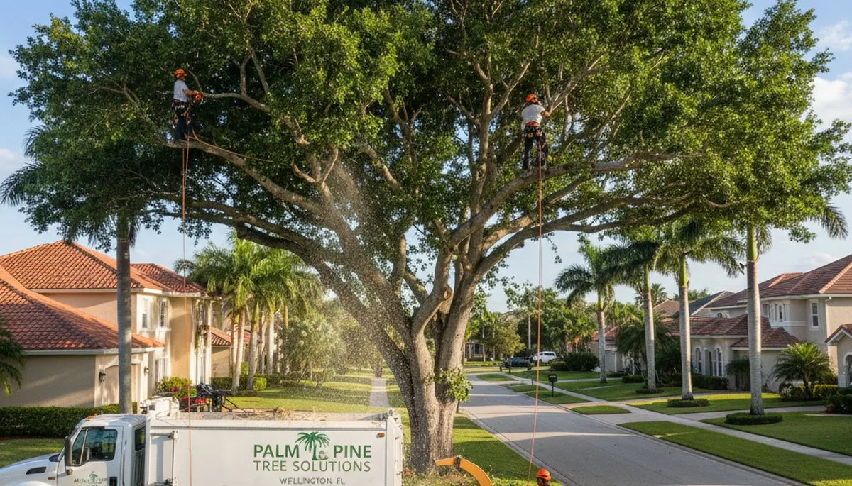 Professional tree removal service in West Palm Beach FL safely cutting and clearing large trees