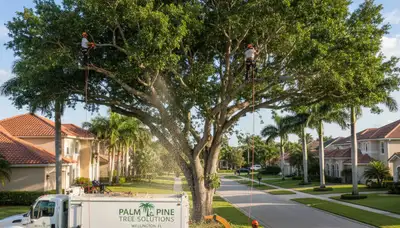 Professional tree removal service in West Palm Beach FL safely cutting and clearing large trees